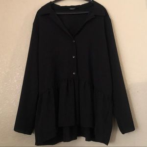 Boohoo US Size 16 Black Peplum Hem Button Down Long Sleeve Shirt